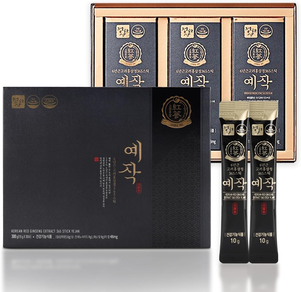 Premium Yejak 6- year Korean Red Ginseng Extract 124; 30 Sticks CLAS124; Vegan CLAS124; 48mg Ginsenosids per Stick CLAS124; Energie, Focus, Únava, Imunitní podpora CLAS124; Denní doplněk Vitality pro muže a ženy