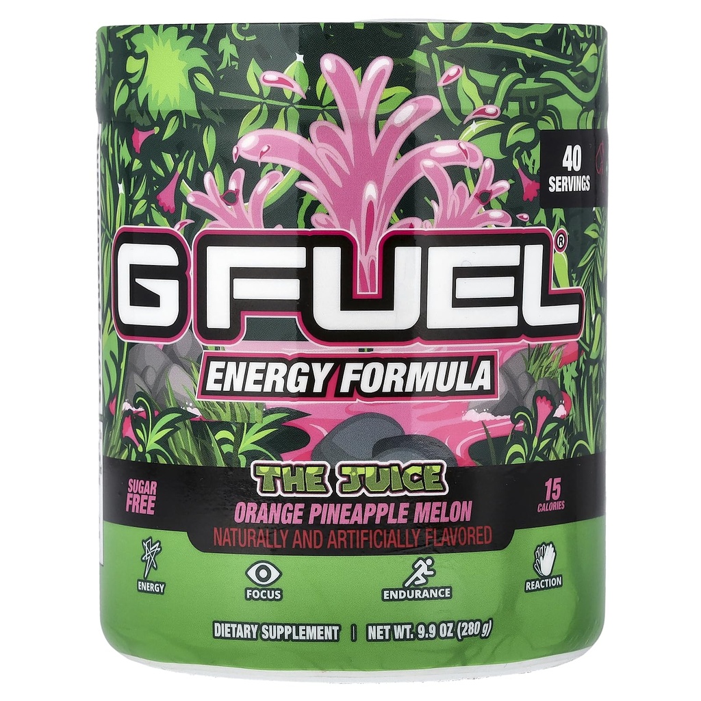G Fuel The Juice Energy 2.0 Drink Powder, Pre Workout Caffeine Mix for Gaming, Sugar Free Focus Amino, Vitamin + Antioxidanty, 9.9oz (Ananas & Melon Punch, 40 Služeb)