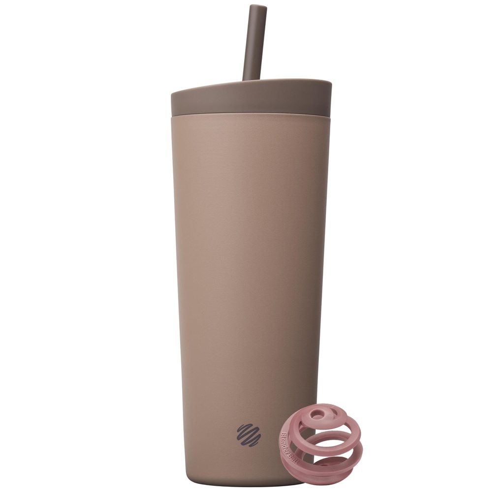 BlenderBottle 2-in-1 Izolovaný nerez ocel Tumbler, Swig Leakproof Lid, Straw, BlenderBall, BPA Free, For protein shakes, Smoothies, A Pre Workout, 24 oz, Brown (kakao)