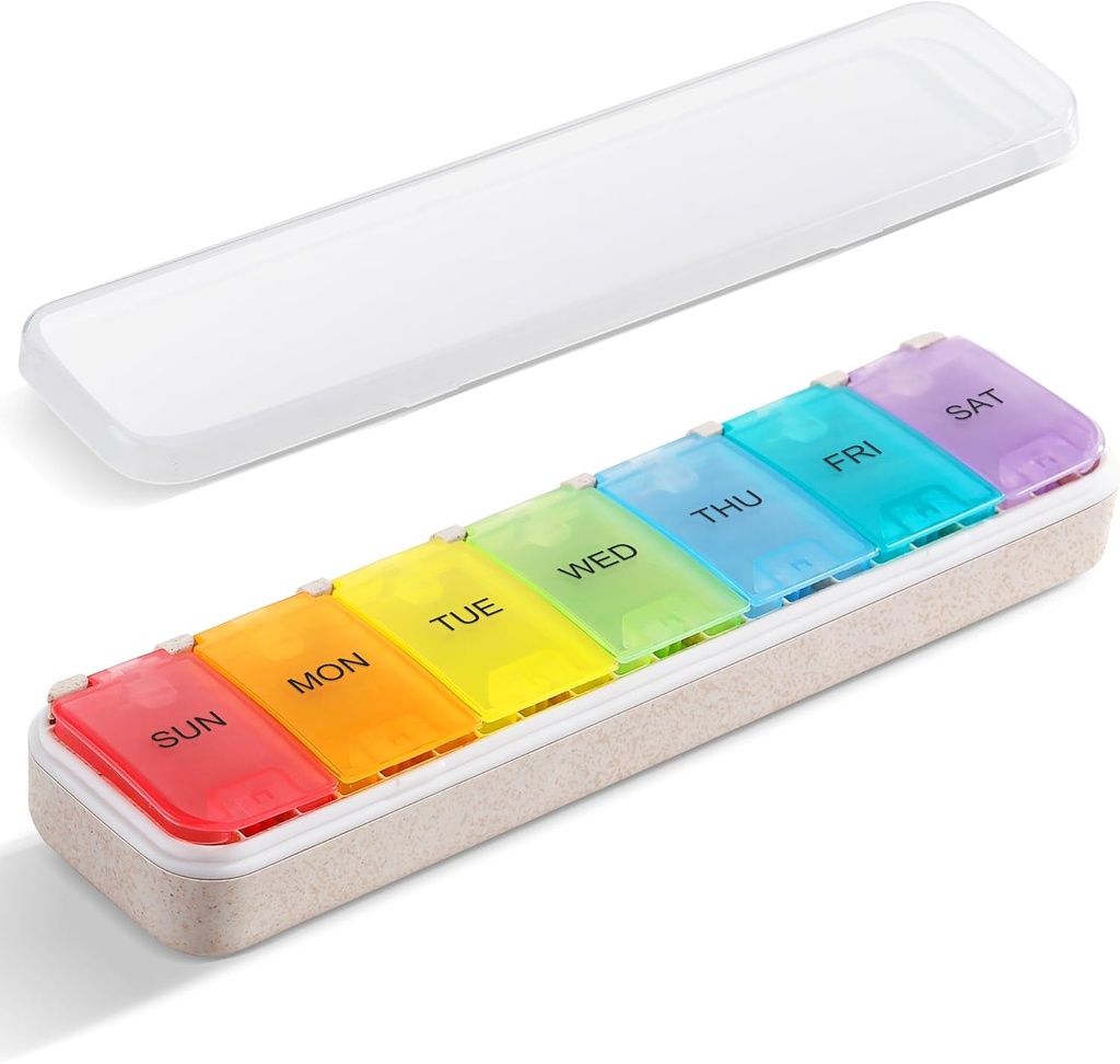 Zannaki Grain Fiber XL Týdenní Pill Organizátor 7 den, Pop Open Velké Cestování Denní Pill Box, Moisture Proof Week Pill Holder Container, Artritis Friendly Medicine Case for Vitamin Medication Supplement