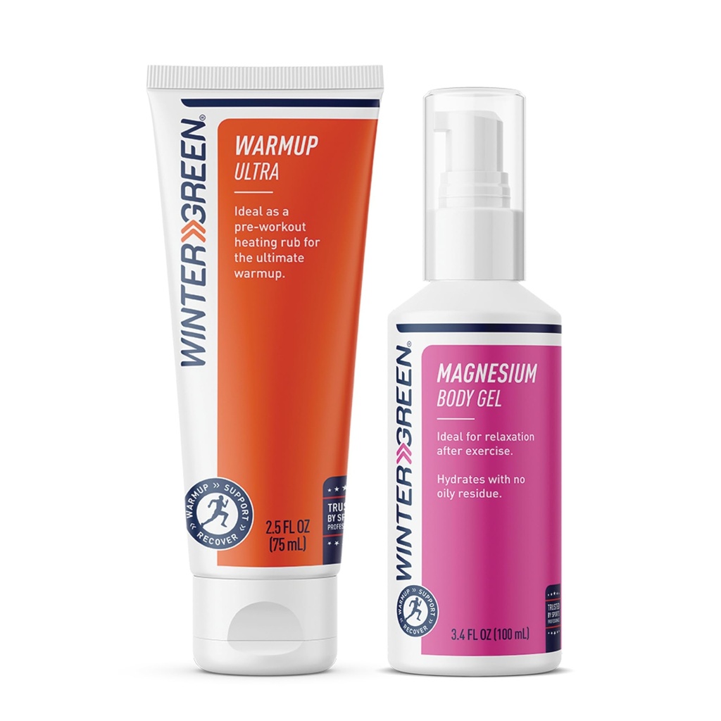 Wintergeen Workout Pack: Magnesium gel a cvičení krém pro předcvičení a post- cvičení, Muscle Rub pro cvičení a hořčík gel pro nohy křeče