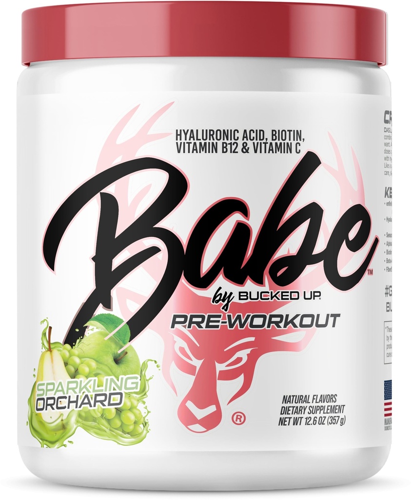 Babe Pre Workout prášek pro ženy current 124; Sparkling Orchard curren124; 6g Citrulin, 2g Beta- Alanin, 100mg Hyaluronic Acid, 5mg Biotin a 5 dalších registrovaných ochranných složek current 124; 30 porcí current 124; 12.6 OZ