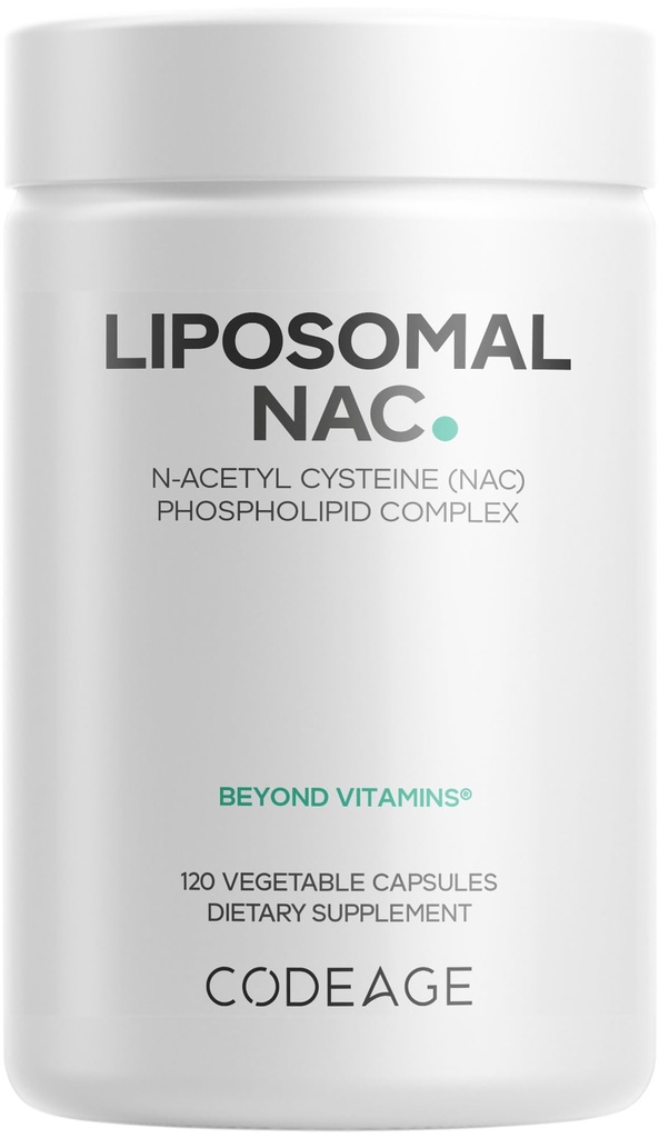 Codeage Liposomální NAC dodatek - N-acetyl L-cysteine Amino Acid - 2 Měsíční dodávka - Free- Form NAC - Fosfolipidový komplex - Vegan, Non-GMO, gluten-Free, Dairy- Free - 120 Kapsle