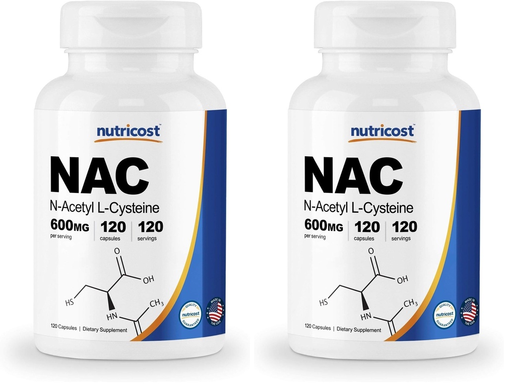 Nutricost N- acetyl L- cystein (NAC) 600mg, 120 Vegetariánských kapslí - Non- GMO, Gluten Free, Vegetariánské kapslí (Balení po 2)