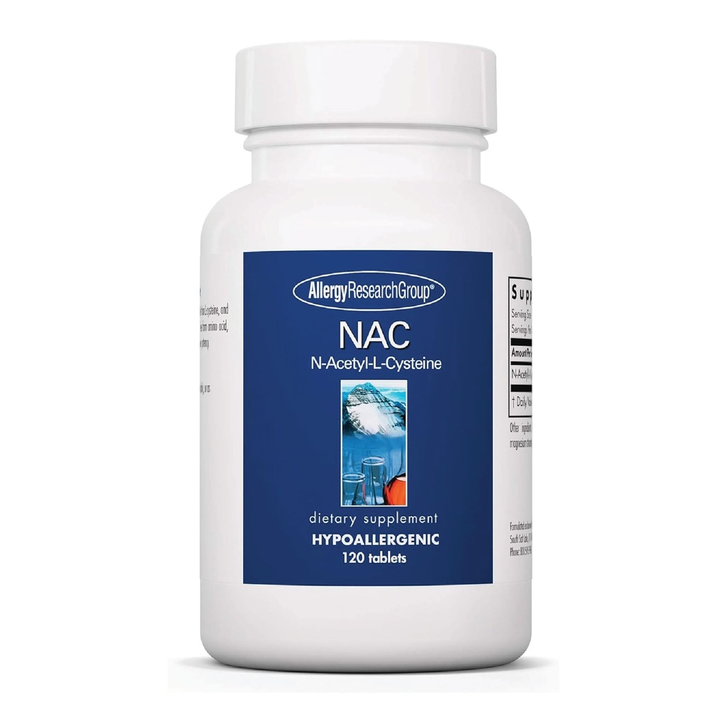 Alergie Výzkumná skupina NAC Dodatek - N- Acetyl- L- Cystein, Glutathione Prekurzor, Podporuje imunitní funkci, Zdravý Mucus Clearance, Volný formulář Amino Acid, Hypoalergenní - 120 Počet