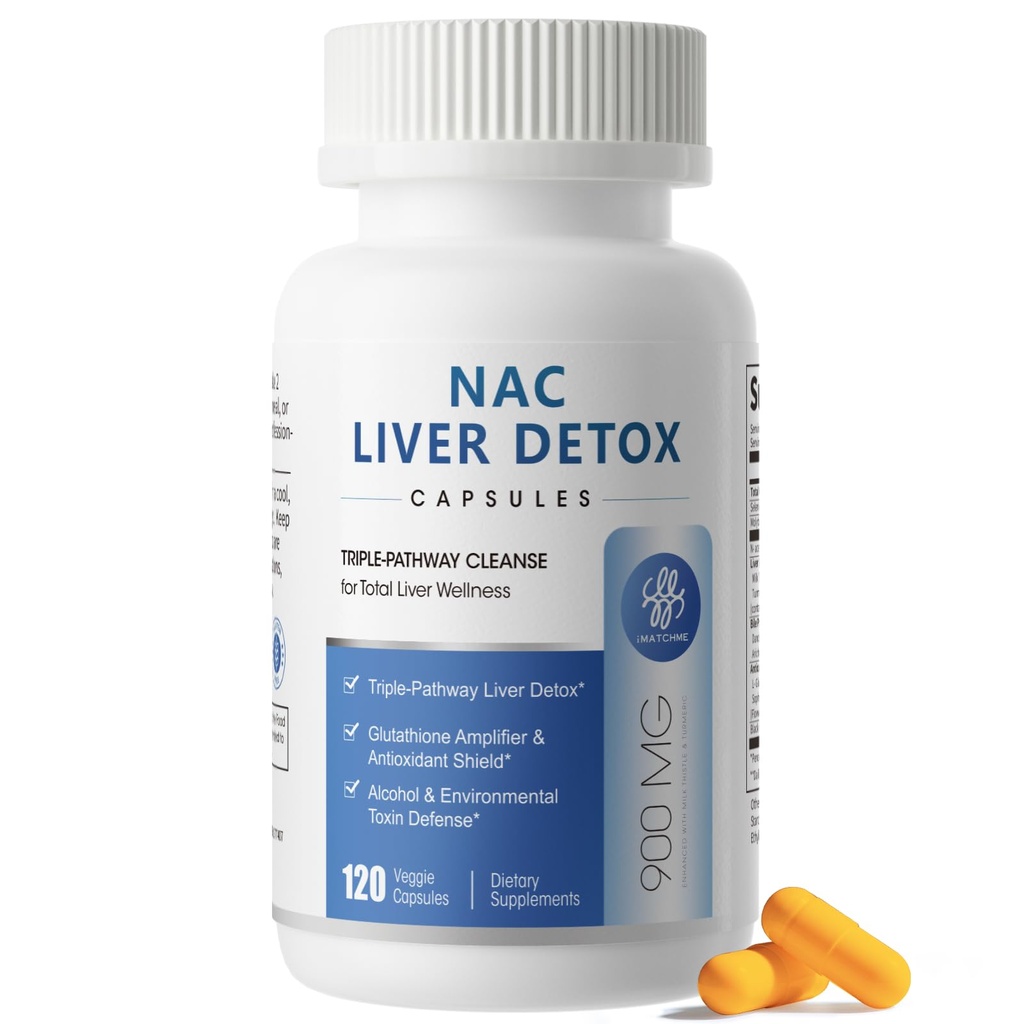 NAC Supplement 900 mg - Detox a opravy jater, Antioxidant & Cellular Health, Alkohol Defense Support - N- Acetyl Cysteine Kapsle s mléčným bodlákem, Kurkuma, Pampeliška & Artyčok - 120 Počet