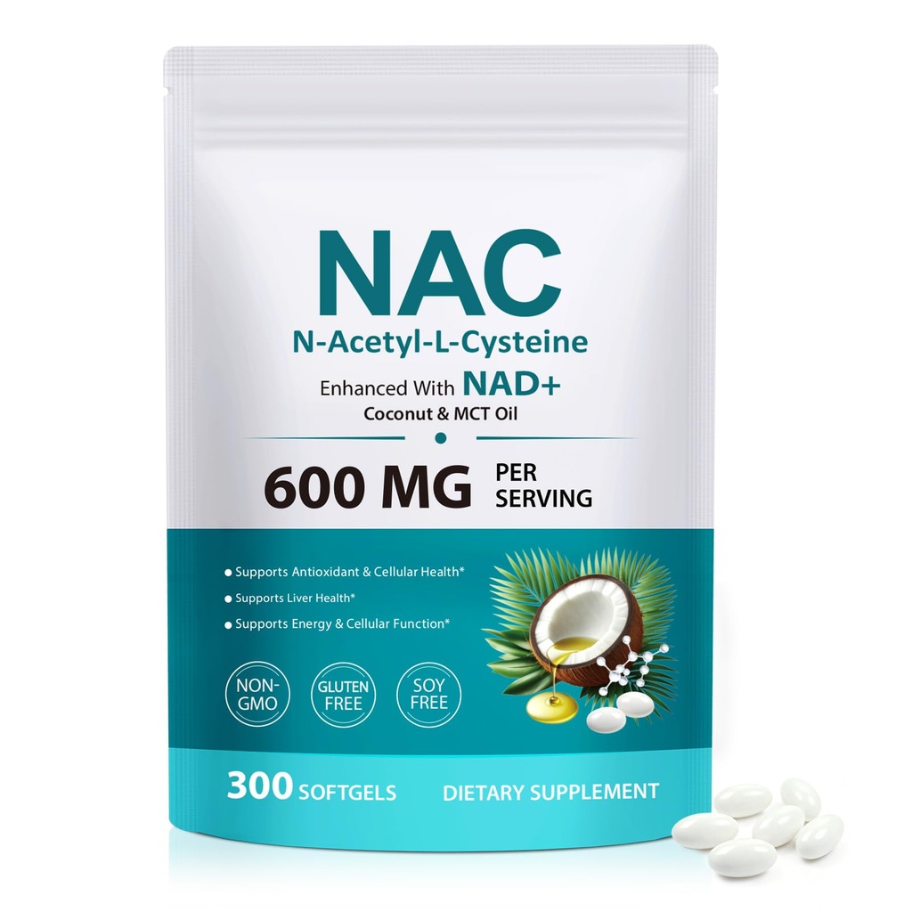 Komplex FANSHI NAC s NAD + & MCT Oil - 300 Softgels CLAS124; N- acetyl cystein Botanická směs pro antioxidační podporu CLAS124; obohacený o kokosový olej pro vysokou absorpci CLAS124; Non- GMO & Lab Tested