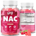 NAC Gummies Sugar- Free, N-Acetyl Cysteine NAC dodatek 1000mg pro antioxidanty, imunitní podpora, Non- GMO, gluten- Free, Vegan - Raspberry Flavor, 60 Gummies