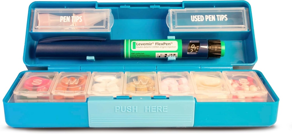 GMS Group Medical Supply, LLC Diabetic Pen Case & 7 Day Medicine Organizátor - Cestovní sada pro diabetické dodávky - na památku Glance Medicine - Drží nové a použité jehly Safely - Small & Discreet