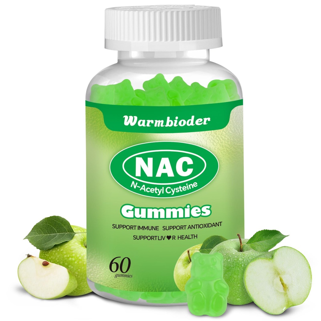 Gumerie pro dospělé a děti 1200mg, dodatek NAC N- Acetyl Cysteine, Imunitní podpora, NAC Žvýkací podpora pro zdraví jater, Sugar- Free, Green Apple Flavor