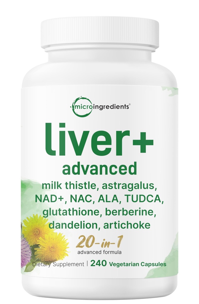 Jaterní Advanced +, 240 Veggie Kapsle 124; 20- in-1 Complex with Milk Thistle, Dandelion, NAD, NAC, ALA, TUDCA, Glutathione, Artichode, Turmeric, & Astragalus curren124; Non- GMO, gluten zdarma
