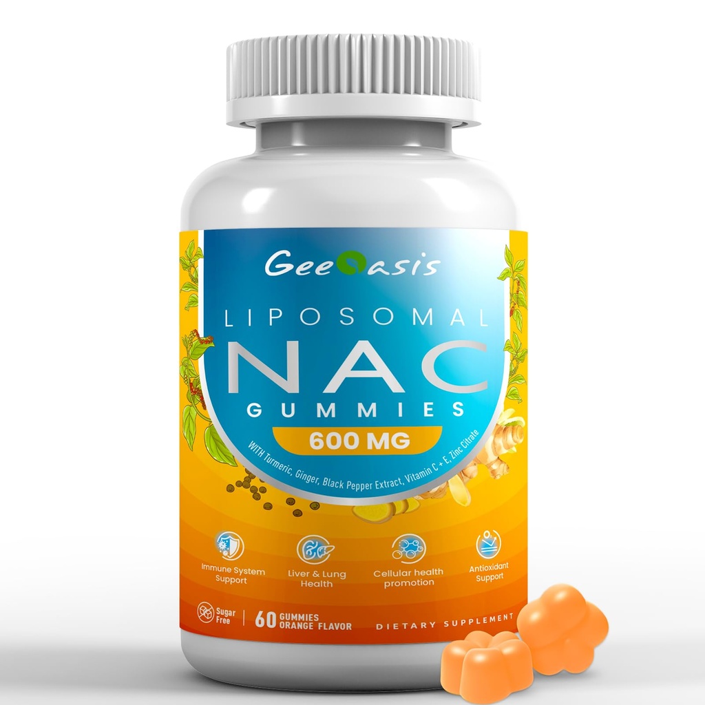 Lipozomální NAC Gummies 600mg, N-Acetyl Cysteine dodatek pro děti a dospělé, s kurkumou, zázvor, černý pepř, imunitní, játra & lung podpora, Antioxidant, Sugar- Free Ananas Flavor, 60 Counts