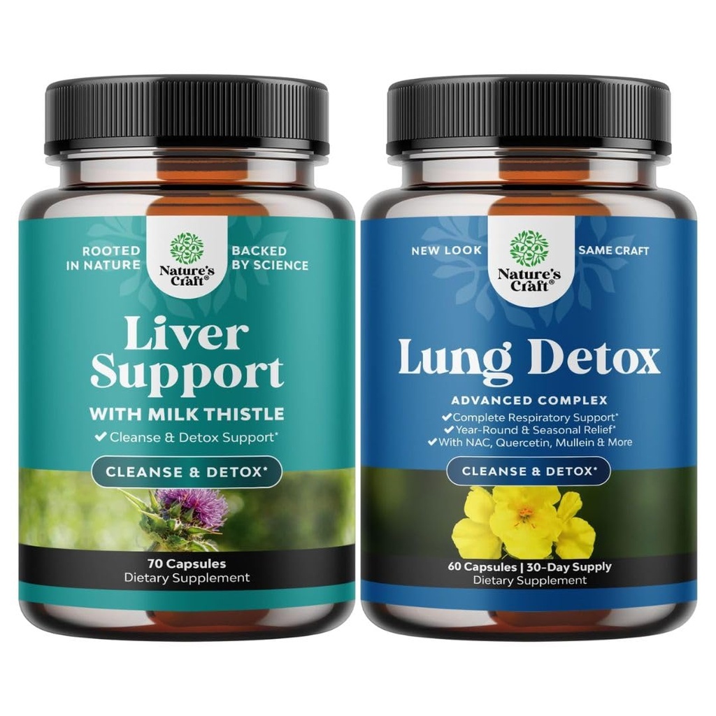 Svazky jater čištění Detox & Opravy - Mléko Thistle dodatek pro stravení a imunitní zdraví s Beetroot & Artichock a Lung Detox Mullef Kapsle s NAC Quercetin & Cordyceps Extracts