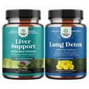 Svazky jater čištění Detox & Opravy - Mléko Thistle dodatek pro stravení a imunitní zdraví s Beetroot & Artichock a Lung Detox Mullef Kapsle s NAC Quercetin & Cordyceps Extracts