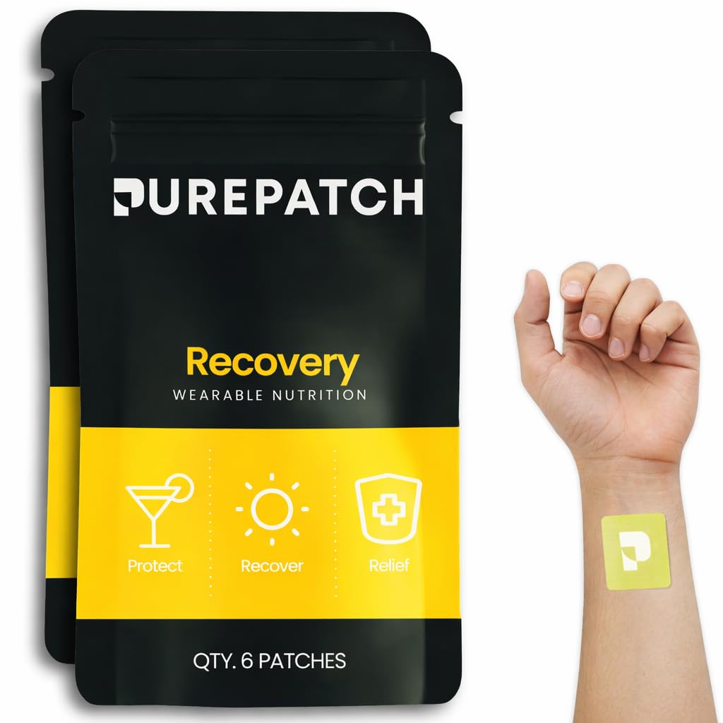 Pure Patch Recovery Patch - Plant- Based Vegan Topical Patch - DHM - NAC - Glutathione - B-Complex - Non- Ingestible - Water- Resistent - Gentle on Skin - Gluten Free - Made in USA - 12 Patches