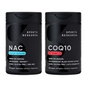 Sports Research ® Antioxidant Support Pack - N- Acetyl L- Cystein (NAC) 600mg, CoQ10 100mg Enhanced w / Coconut Oil & Bioperin - Vegan · Non- GMO · Gluten Free