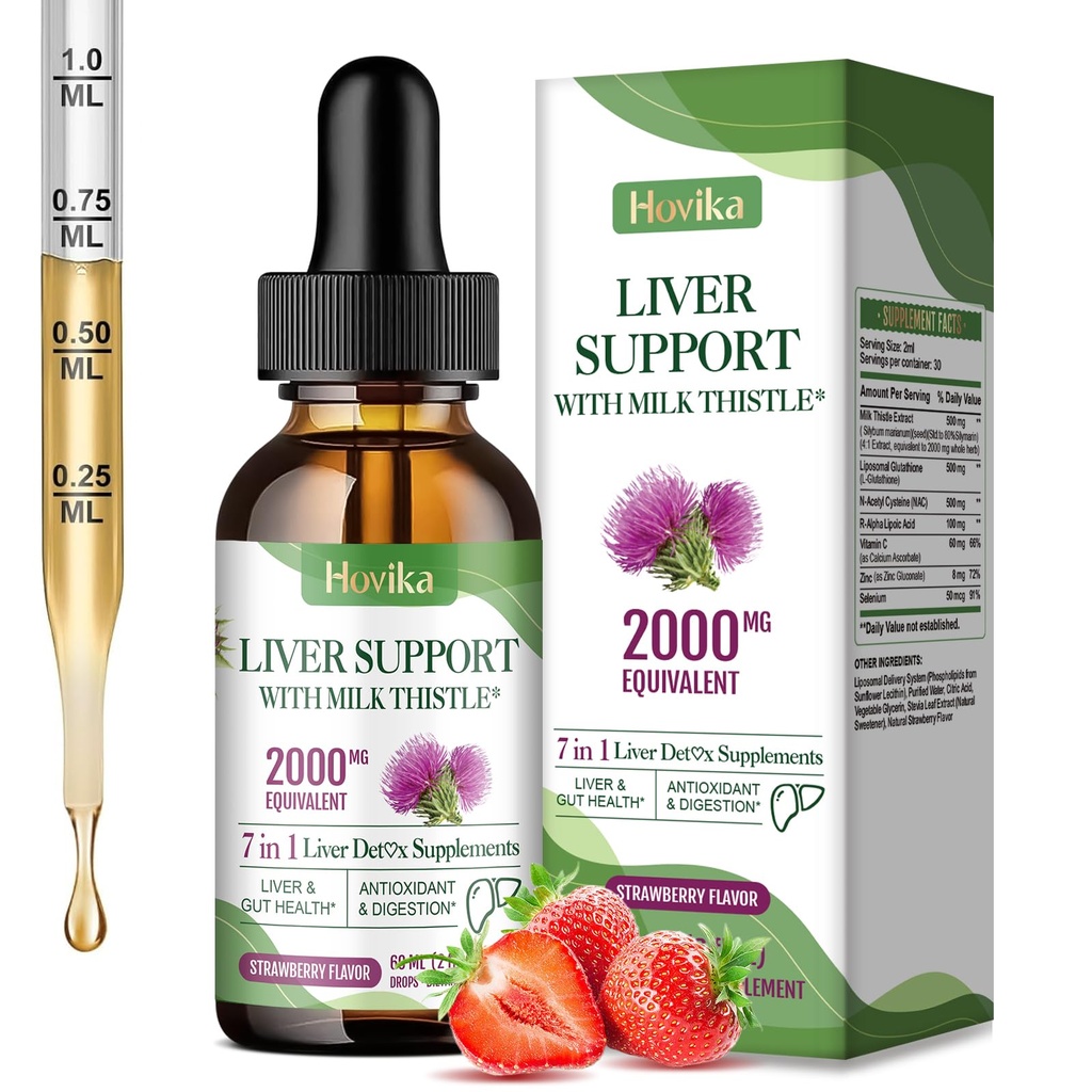 Vyčištění jater Detox & Opravy Játra Podpora Thistle Kapky s Glutathione, NAC, ALA, Vitamin C, Zinek & Selen pro vyčištění a obranu jater, Imunní & Kožní podpora - Jahodová Flavor, 2 Fl Oz
