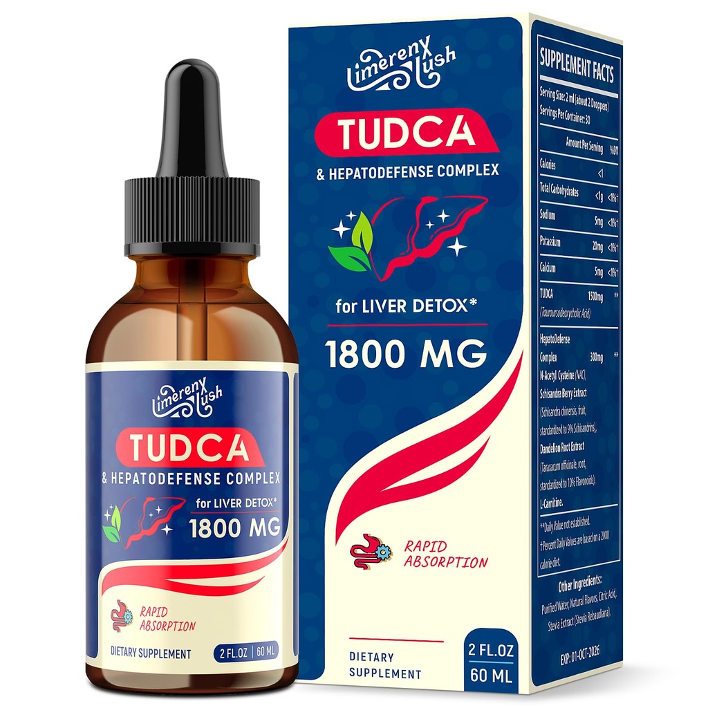 TUDCA Játra Support Drops 1800mg - Výkonný doplněk jater s bile solí, NAC, Schisandra a Pampeliška, Játra Detox & Opravy - Fast- Absorbing, Sugar- Free, Alcohol- Free - 2 Fl.Oz