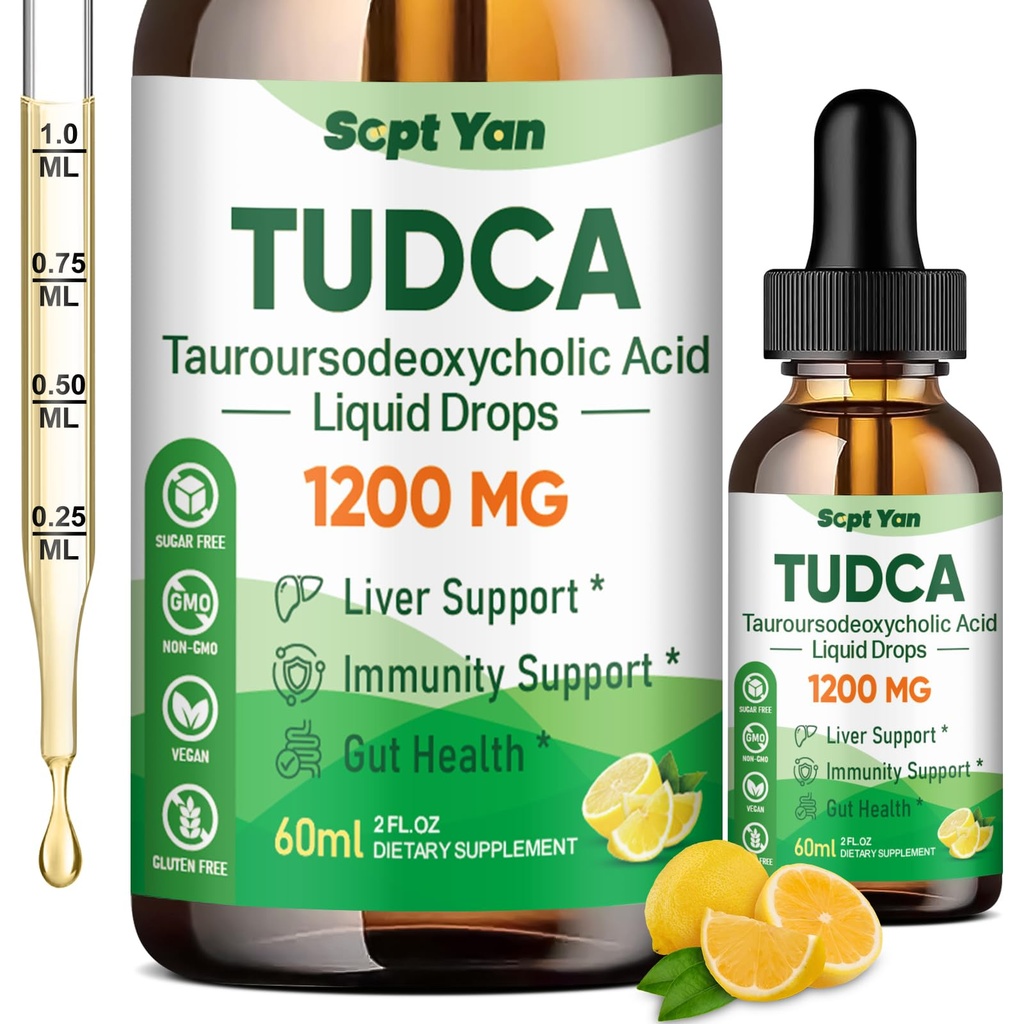 TUDCA dodatek 1200mg Liquid Drops, Játra dodatek s TUDCA, NAC, Mléko Thistle Seed a Pampeliška, pro podporu jater, a žlučník Čistota & opravy, Sugar- Free, Vegan, Lemon Flavor, 2 Fl Oz