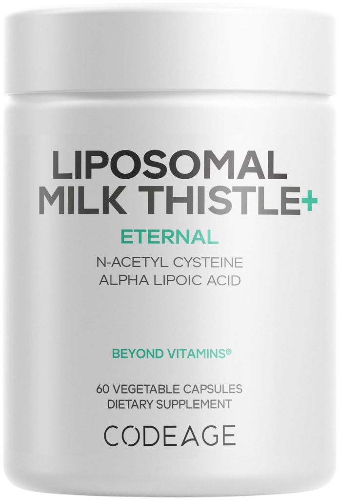 Codeage Liposomal Milk Thistle + Doplněk - Silymarin ze Silybum Marianum, NAC, Artyčok Leaf, Dandelion Root, Alfa Lipoic Acid, BioPerine, Liposomal Delivery - Non- GMO - 60 Kapsle