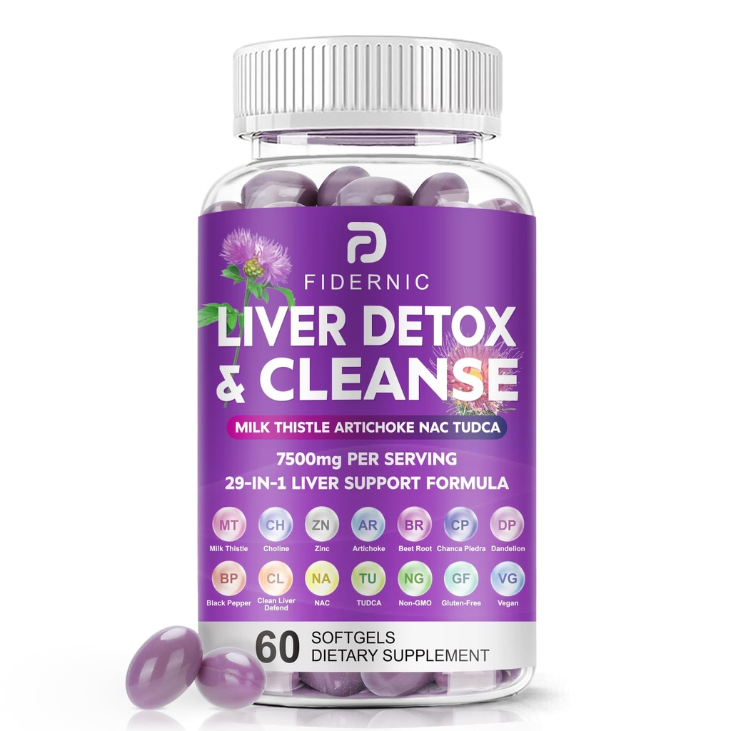 Jaterní čištění Detox & Opravy - Bylinné játra Podpora Mléko Thistle Dodatek, 7500mg Síla Játra Podpora zdraví se Silymarin Artichak Extract Dandelion Beet TUDCA Cholin NAC, 60 Softgels