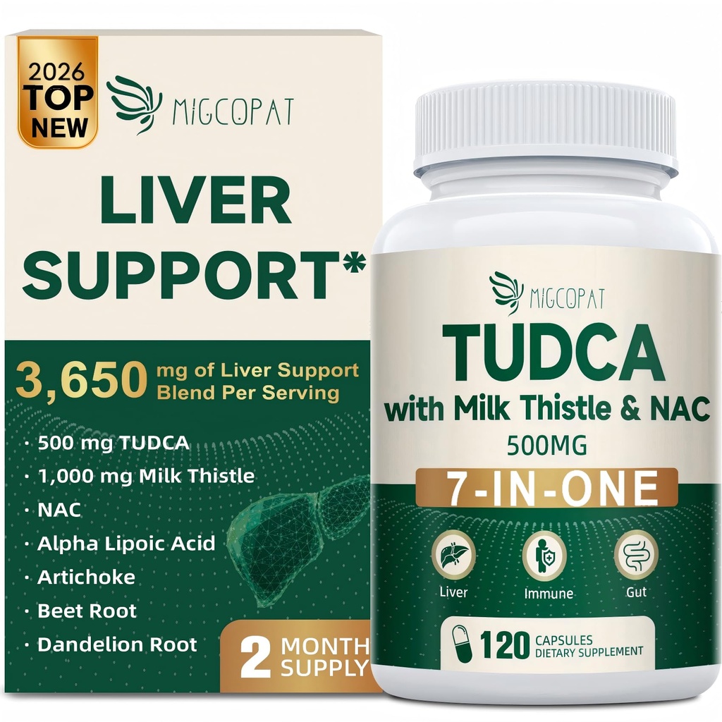 Migcopat 7- in- One TUDCA dodatek, 3650mg s mléčným Thistle, NAC, Alpha Lipoic acid, Pampelion Root, Bile Salts TUDCA pro vyčištění jater Detox & Opravy, Bile Flow a Digestive Support - 120 Kapsle