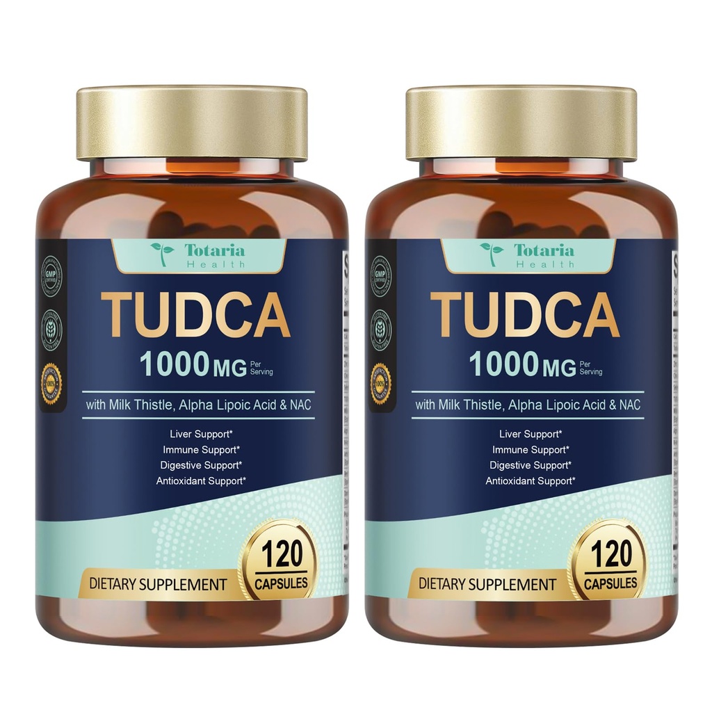 Totaria 2 Balení TUDCA 1000mg Játra Supplement with Milk Thistle, NAC, ALA, 80% Silymarin, 15- in-1 Extra Strength Bile Salts
