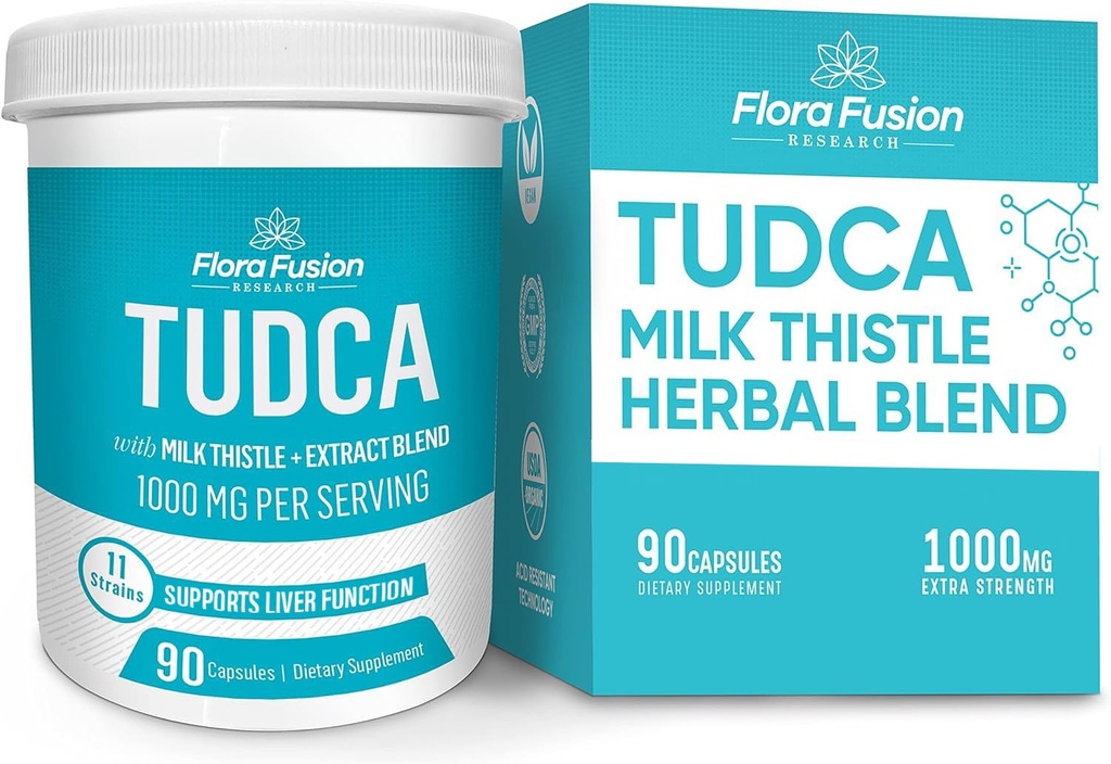 Flora Fusion Dr. Miller 's TUDCA s Mlékem Thistle Extract, 1000mg na Serving, Játra a žlučník Čistící dodatek, Podporuje funkci jater, 90 Kapsle (45- Day Supply)