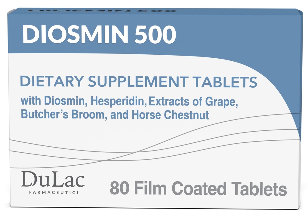 Dulac Diosmin 500, Mikronizovaný Diosmin Hesperidin Dietní dodatek 1000mg na porci, Koňský Chestnut Extract, Řezníkův Broom & Red Grape Extract, Okrsek nohy Podpora, 80 Tablety, Made in Itálie