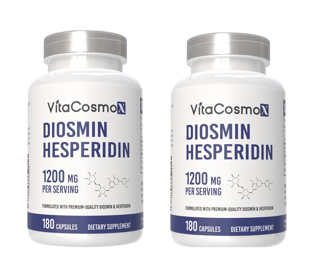 Diosmin Hesperidin 1200 mg Complex, 180 Kapsle, Citrus Bioflavonoids Rich Fruit Extract, 100% Vegetarian, Non- GMO & gluten Volný Diosmin dodatek s Max Strength - 2 balení