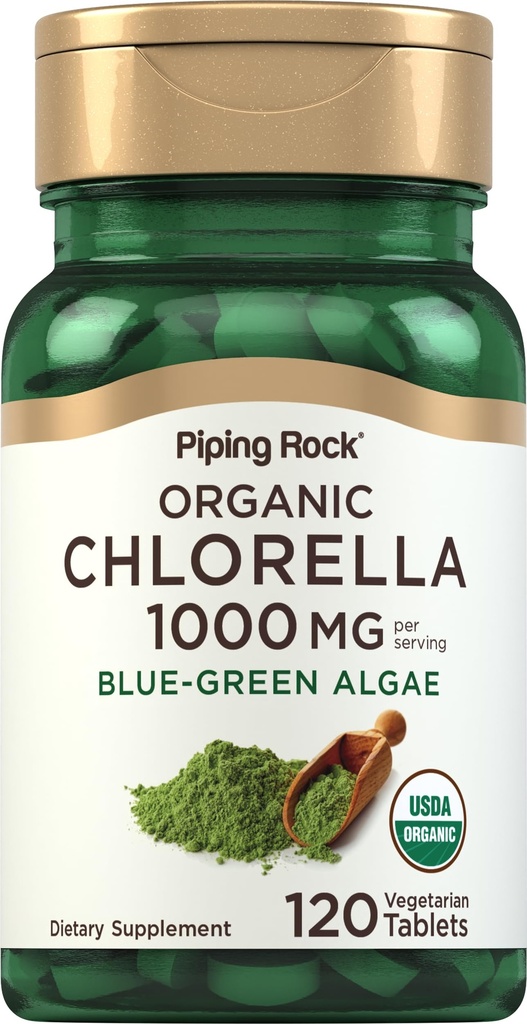Piping Rock Chlorella CLAS124; 1000mg CLAS124; 120 Tablety CLAS124; Blue- Green Algae CLAS124; Broken Cell Wall Organic CLAS124; Non- GMO, gluten zdarma dodatek