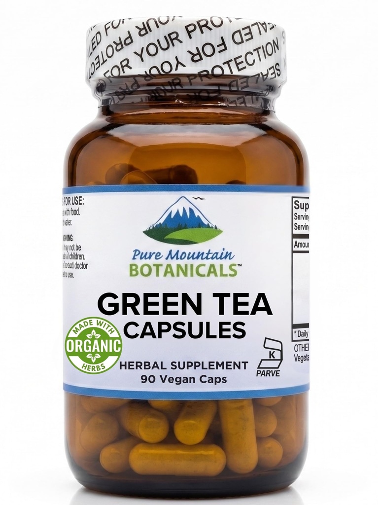 Zelené čajové kapsle - 90 košer Vegan Caps s 450mg organické plné spektrum a čistý zelený čaj extrakt