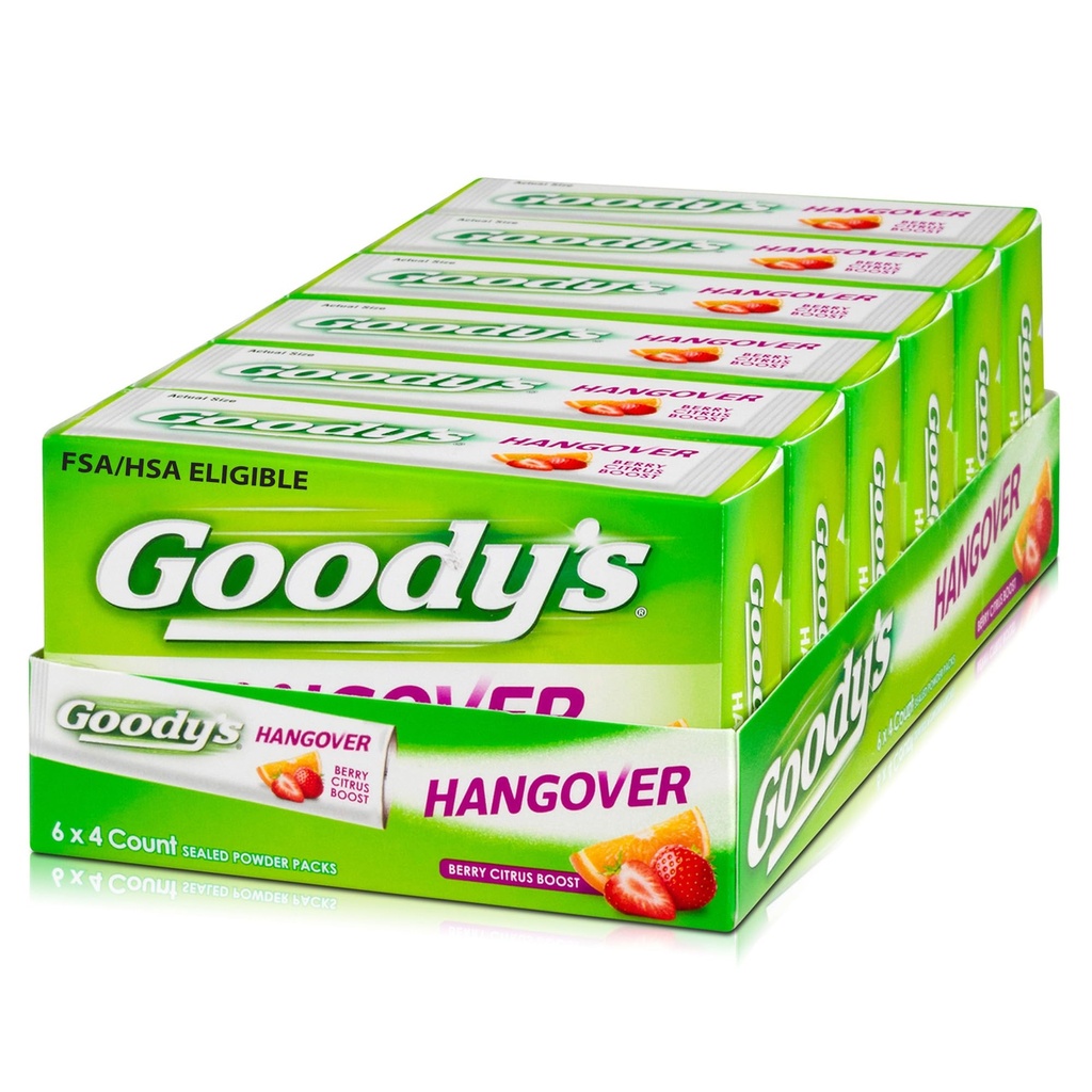 Goody's Hangover Relief Powder, Dual Action, Berry Citrus, 4 Count, 6 Pk