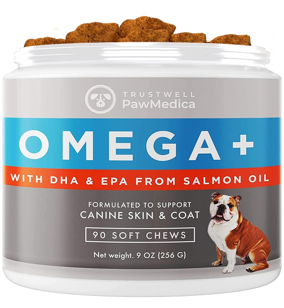 PawMedica Omega 3 pro psy, Psí kůže a kabát dodatek s Fish Oil Love Pomáhá se suchou kůží psa, Omega 3 6 9 Vitaminové žvýkání pro psí alergie