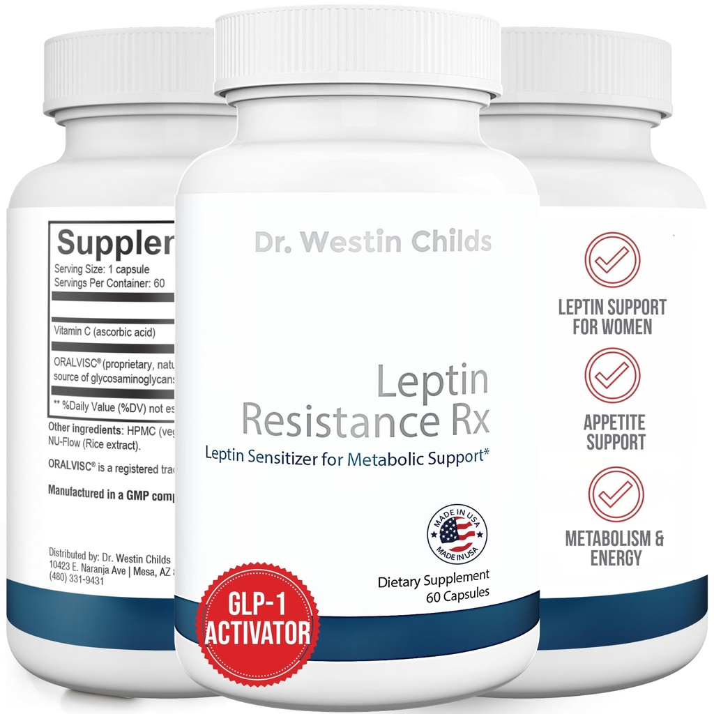 Dr. Westin Childs PHAR124; Leptin Resistance Rx - Přírodní Leptin Sensitizer Supplement pro ženy pro štítné žlázy, Metabolické zdraví, Vitalita, Energie, Focus with Glycosaminoglycany, Vitamin C - 60 ct