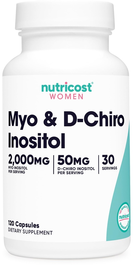 Nutricost Myo Inositol & D- Chiro Inositol pro ženy 2000mg, 120 Kapsle, 2000mg Myo & 50mg D- Chiro Per Serving, 30 Služeb, Vegetarian Friendly, Non- GMO & Gluten zdarma