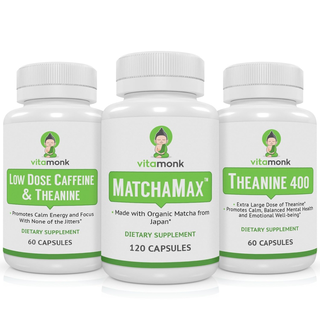 VitaMonk Matcha, nízká dávka kofeinu a Theanine Bundle - klid, soustředěná energie bez Jitters