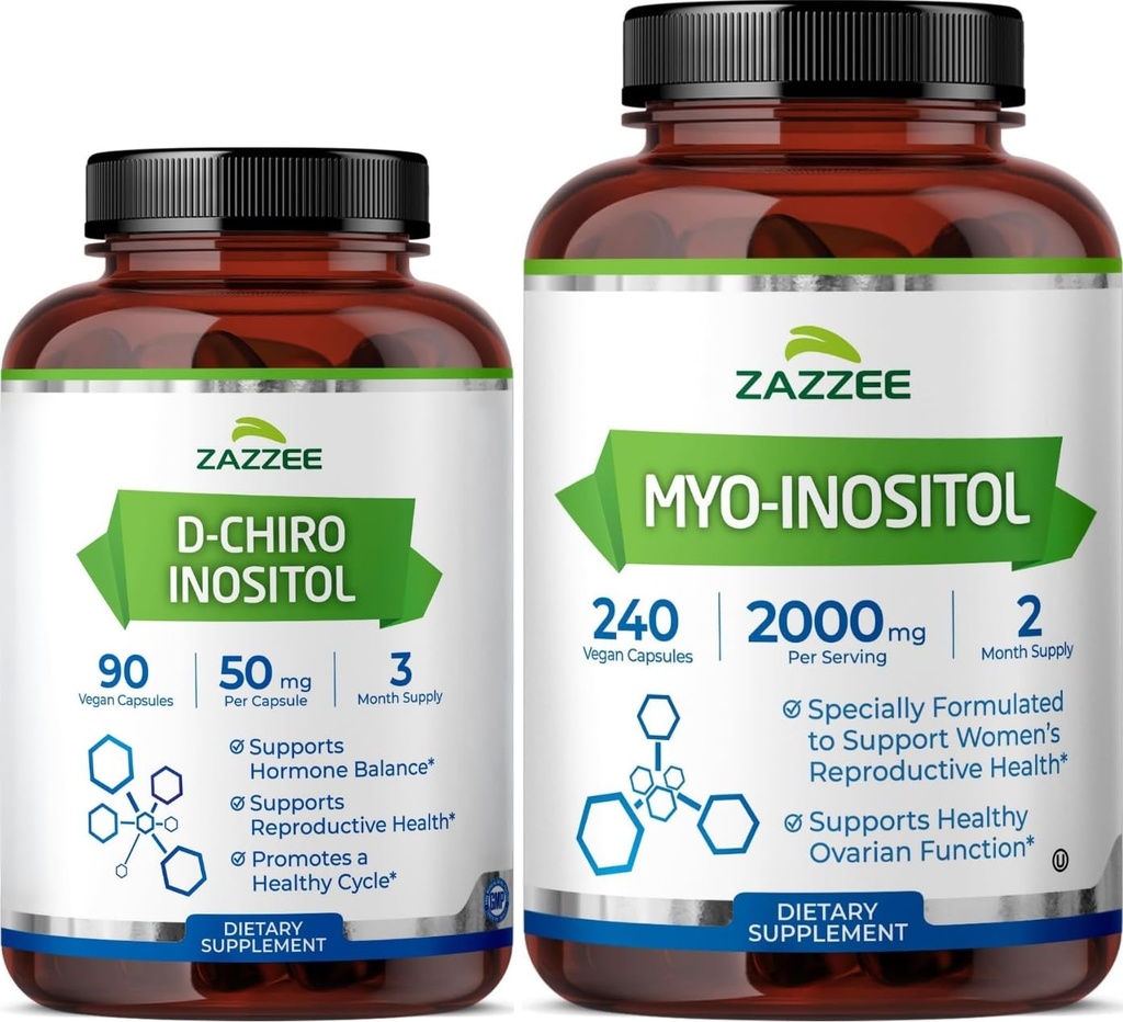 Zazzee 40: 1 Ratio Myo a D-Chiro Inositol dodatek pro ženy cr124; D-Chiro a Myo Inositol Kapsle pro regulaci cyklu Ovaria Podpora & Celková Hormon Balance pro ženy - Vegan & ISO Lab Tested