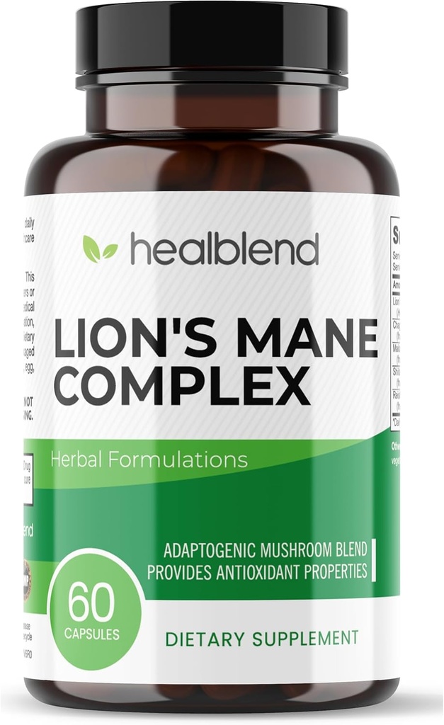 Houbový komplex Extrakt s Lion 's Mane Fruiting Body - 100% přírodní a efektivní energetické pilulky - Mozek, Focus Supplement, Stimulates Mood, a Kreativita - 60 imunitní podpůrné kapsle