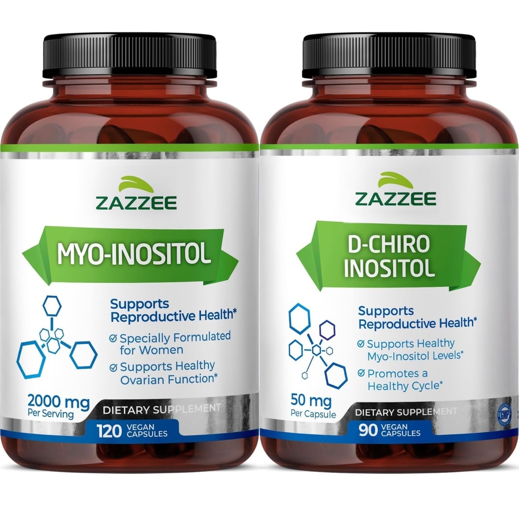 Zazzee 40: 1 Poměr Myo a D-Chiro Inositol Dodatek pro ženy 124; Myo Inositol Kapsle Plus D-Chiro pro regulaci cyklu Ovaria Podpora & Celková Hormon Balance pro ženy - Vegan & ISO Lab Tested
