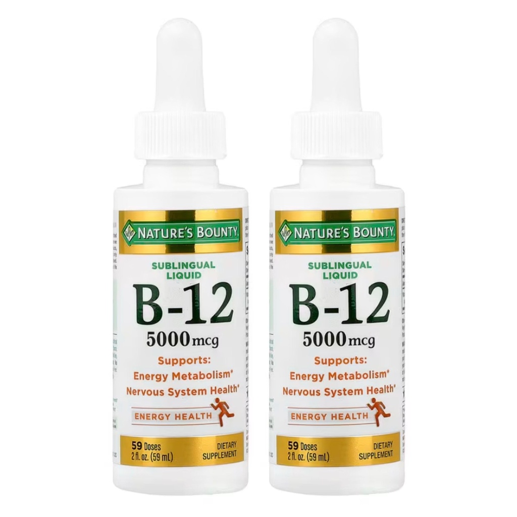 Přírodní Bounty B-12 5000 mcg Sublingual Liquid Energy Health, 2 Fl Oz (2 láhve)