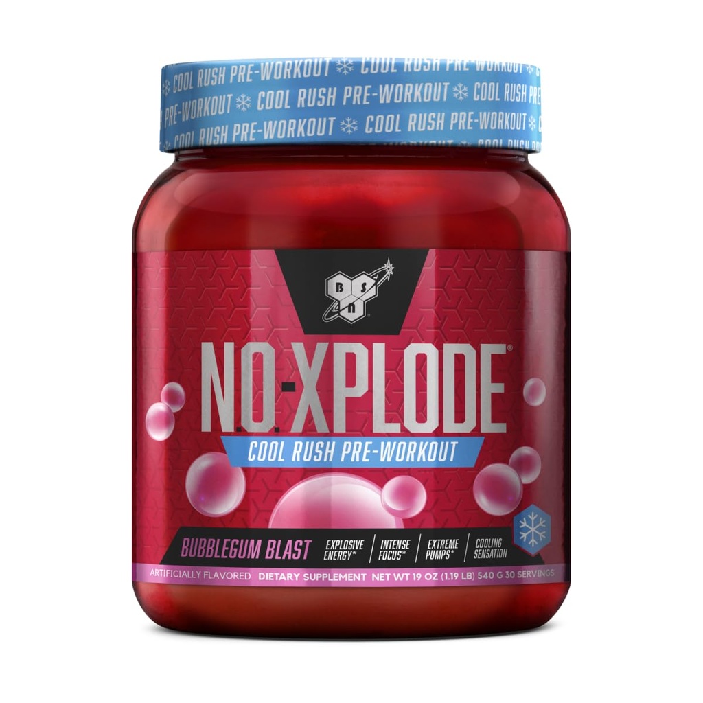 BSN N.O.-XPLODE Cool Rush Pre Workout Powder, Předcvičení doplněk energie pro muže a ženy s creatine a beta- Alanin, New Flavor: Bubblegum Blast, 30 Služebnictví