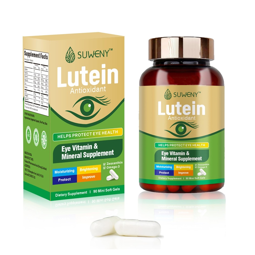 Lutein oční vitaminy dodatek pro dospělé - 90 Kapsle, podporuje oční zdraví se zeaxanthin, zinek, vitaminy C & E, Vegan Formule pro modrou světelnou ochranu a makulární podporu (1)