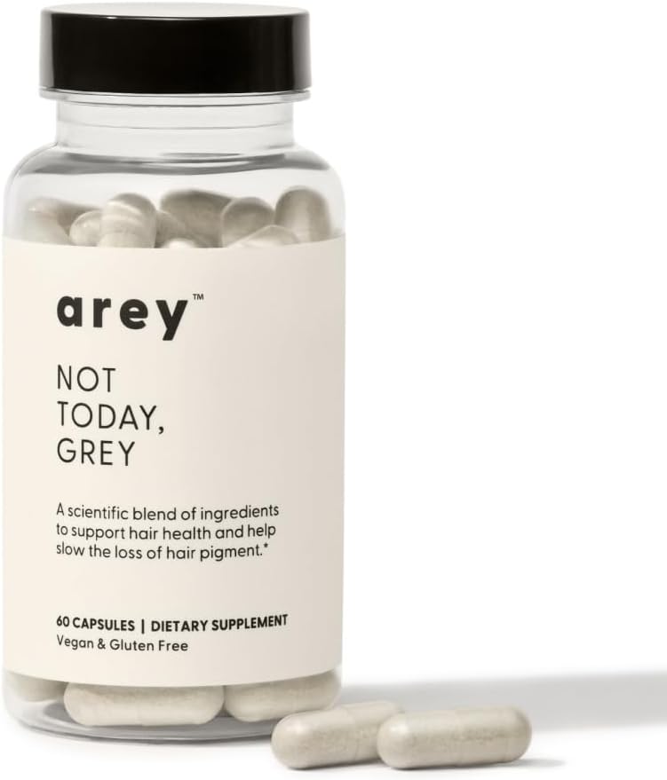 Arey Ne dnes, Grey Daily Hair Dodatek pro ženy a muže 124; Pohltí šedé vlasy růst & Repigment v 3-6 měsíců CLANE124; Promotes Healther, Silnější vlasy 124; Biotin, B + D Vitamíny 124; Vegan & gluten zdarma (1 měsíc)