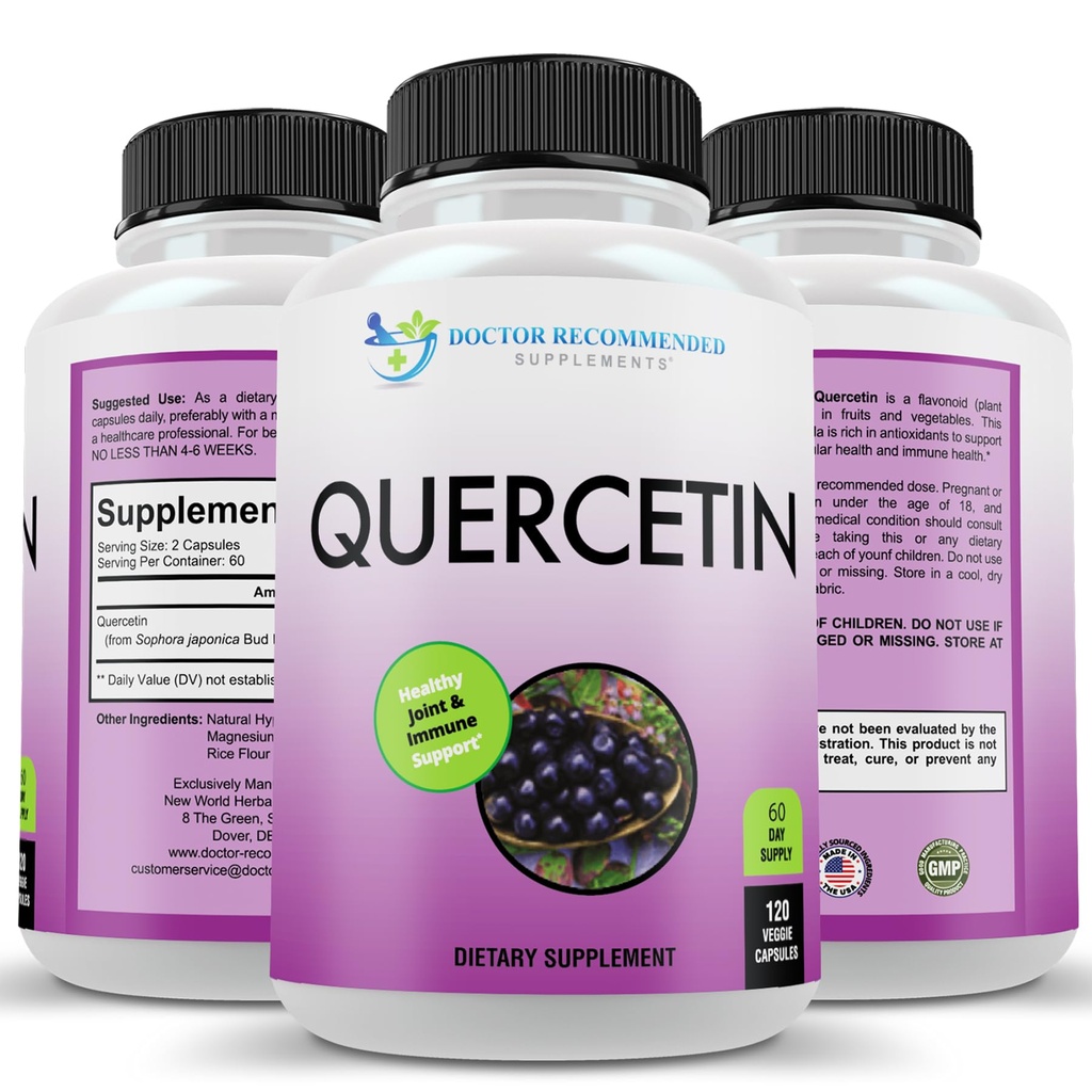 DOKUMENTOR DOPORUČENÉ DOPORUČENÉ DOPLŇKY Quercetin 1000mg per Serving - 120 Veggie Kapsle, dodatek k vitamínu, 60 denní dodávka, (Vegan a non-GMO)