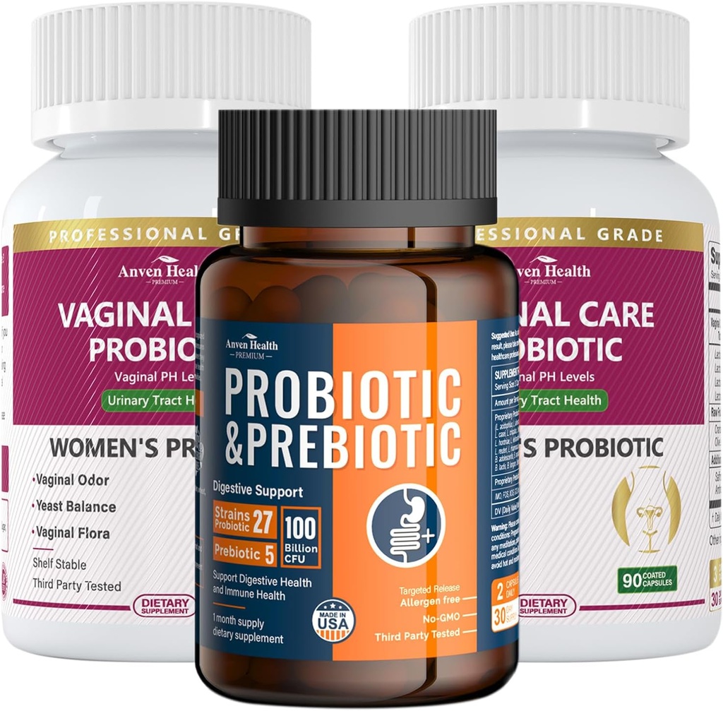 Ženské vaginální probiotika + 100 miliard probiotik s organickou prebiotikou pro Gut Digestive & Imunní Zdravotní Bundle - Total Wellness, Inside and Out!