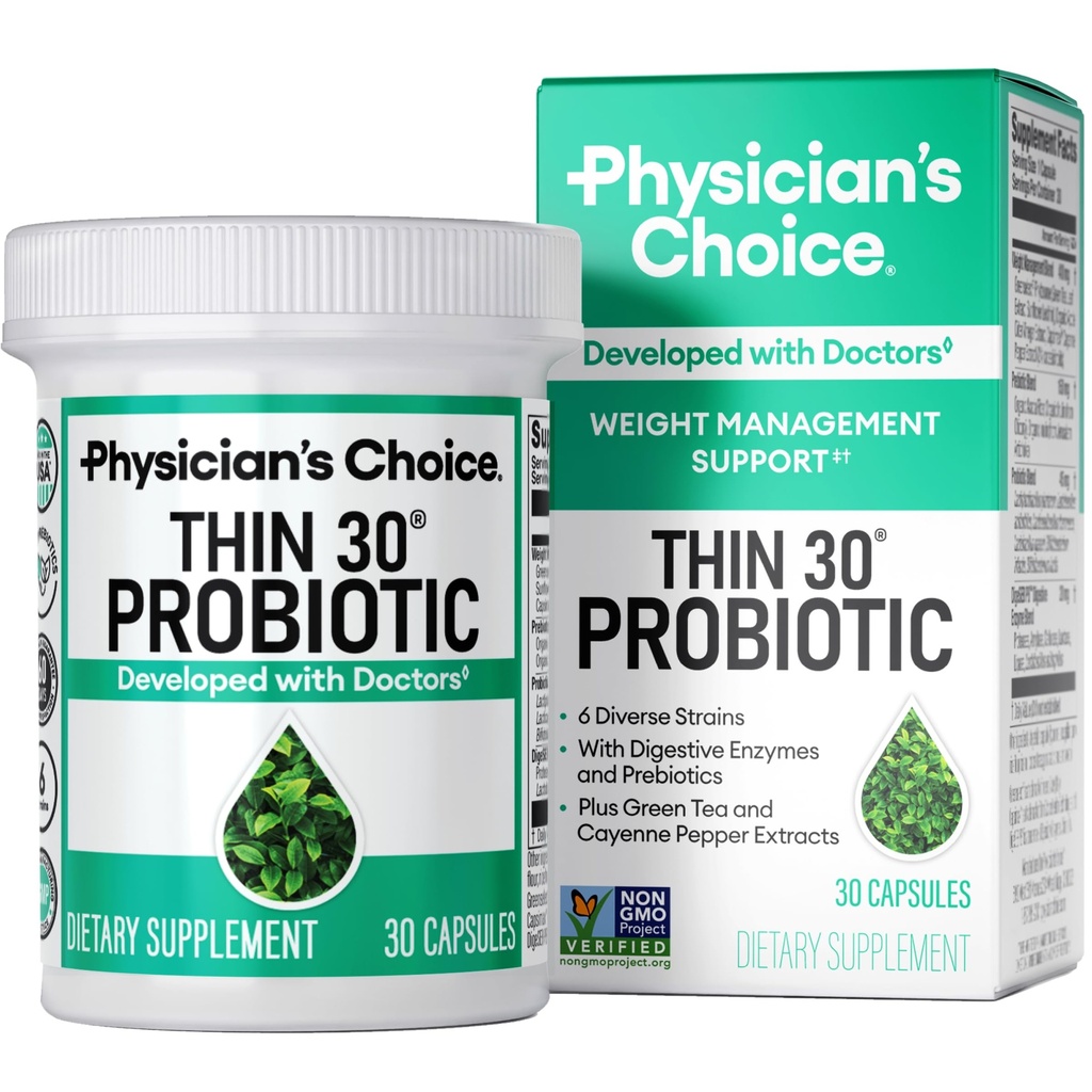Lékařská choice Probiotika pro hubnutí & Bloating - 6 Probiotických Strain - Prebiotika - Klíčové složky Cayenne - Podporuje Gut zdraví - Weight Management pro ženy a muže - Zelený čaj - 30 CT