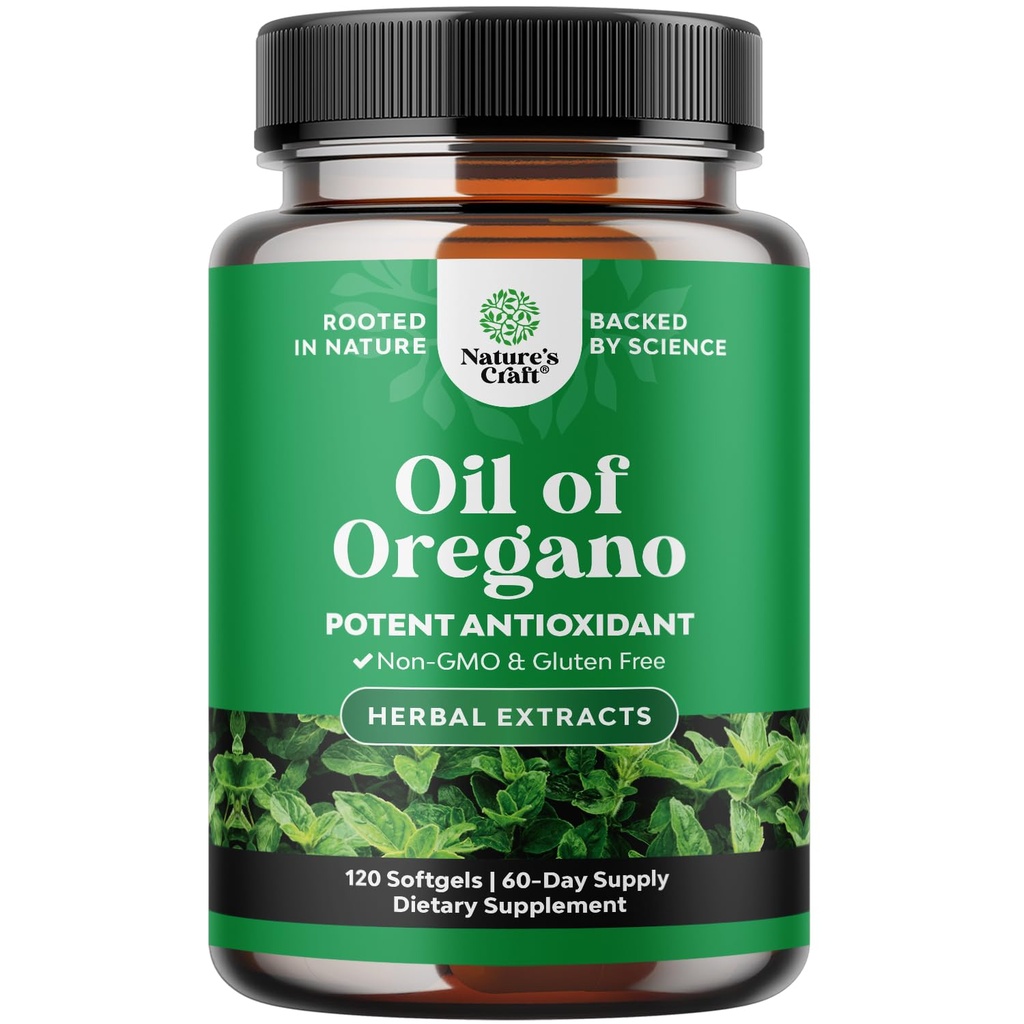 Wild Oregano Oil Softgels - Super Koncentrované Softgels Oil Oregano s Carvacrol 70% pro potravu a imunitní podporu - Bylinné doplňky pro čištění střev, Detox a opravy těla - 120 Ct