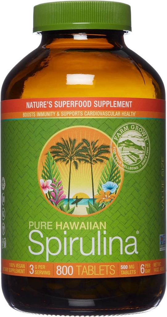Nutrex Hawaii, Pure Hawaiian Spirulina 500 mg, Vegan, podporuje imunitní systém, srdce, buňky a energie, 800 tablet