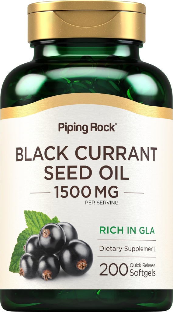 Piping Rock Black Currant Seed Oil Softgel Kapsle 124; 1500mg Supplications 124; 200 Count Supplementary 124; s gama Linolenová kyselina (GLA) Duplica124; Non- GMO, gluten zdarma dodatek